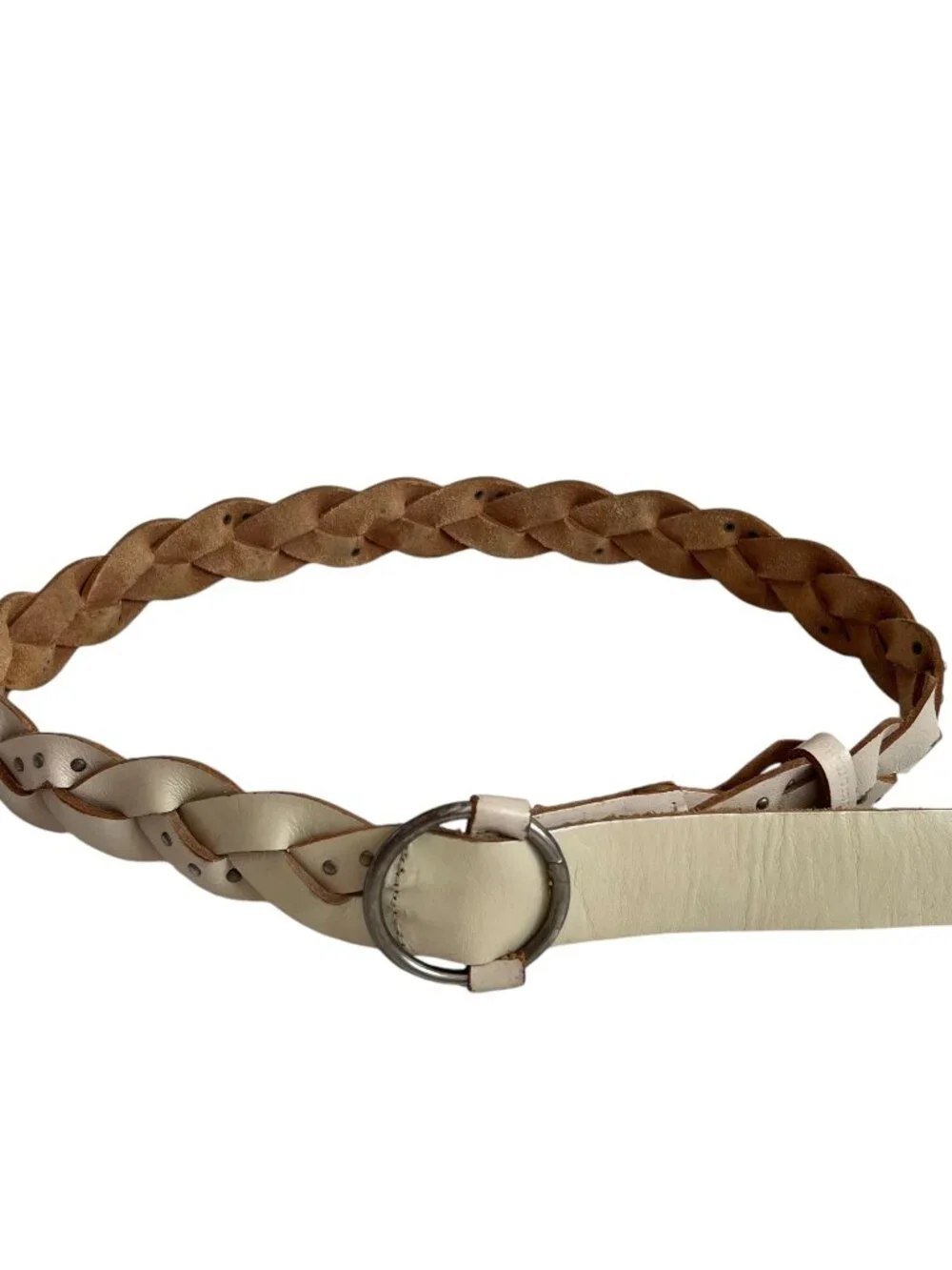Abercrombie & Fitch leather belt cream white leather braided studs Large